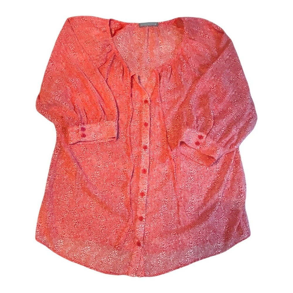 Olivia Moon Blouse Womens L Red White‎ Animal Print 3/4 Sleeve Button Down Shirt